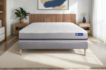 Ensemble Matelas Sommier 150x190 cm - Sommier Gris (en kit) - Actiflex Soft