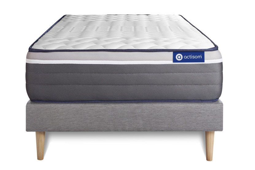 Ensemble Matelas Sommier 80x200 cm - Sommier Gris (en kit) - ActiMemo Plus