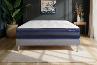 Ensemble Matelas Sommier 150x190 cm - Sommier Gris (en kit) - Actilatex Tech