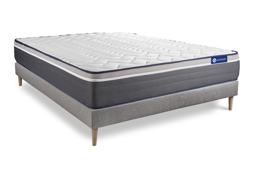 Ensemble Matelas Sommier 130x200 cm - Sommier Gris (en kit) - Actiflex Plus