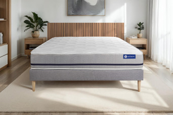 Ensemble Matelas Sommier 140x190 cm - Sommier Gris (en kit) - Actimemo Soft
