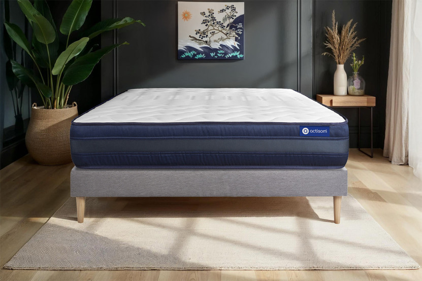 Ensemble Matelas Sommier 135x190 cm - Sommier Gris (en kit) - Actilatex Tech