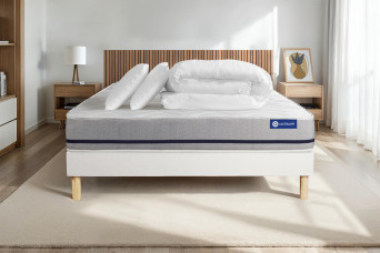 Pack lit complet 160x200 cm - Matelas + Sommier Blanc (en kit) + 2 oreillers + Couette - Actilatex Soft