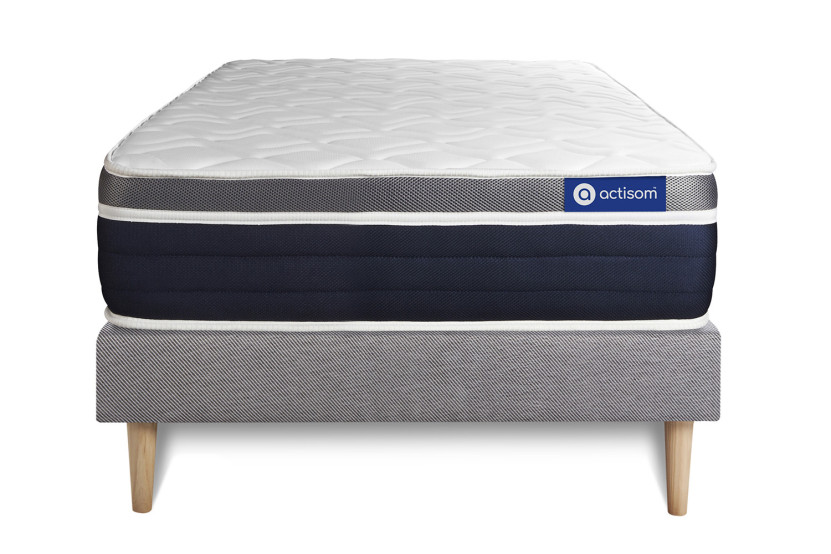 Ensemble Matelas Sommier 80x190 cm - Sommier Gris (en kit) - Actilatex Confort