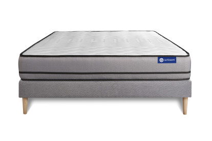 Ensemble Matelas Sommier 180x220 cm - Sommier Gris (en kit) - Actimemo Night