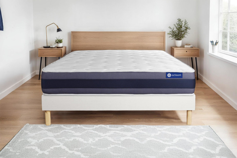 Ensemble Matelas Sommier 90x190 cm - Sommier Blanc (en kit) - Actilatex Morpho