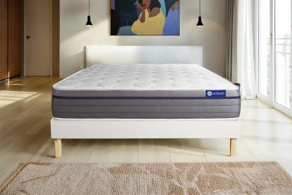 Ensemble Matelas Sommier 90x200 cm - Sommier Blanc (en kit) - ActiMemo Zen
