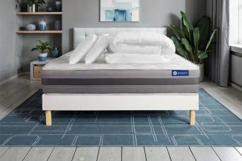 Pack lit complet 160x200 cm - Matelas + Sommier Blanc (en kit) + 2 oreillers + Couette - Actiflex Relax