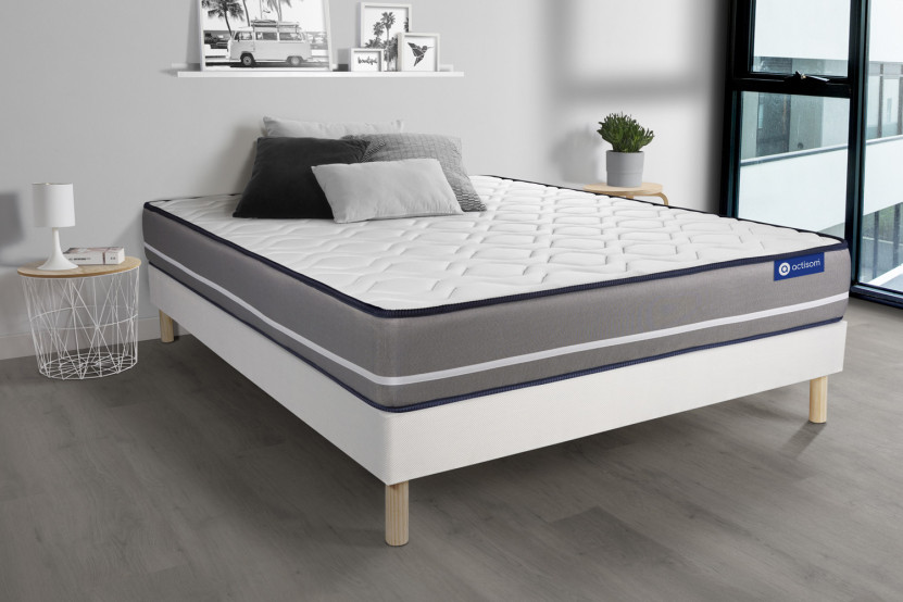 Ensemble Matelas Sommier 140x190 cm - Sommier Blanc (en kit) - Actilatex Pur