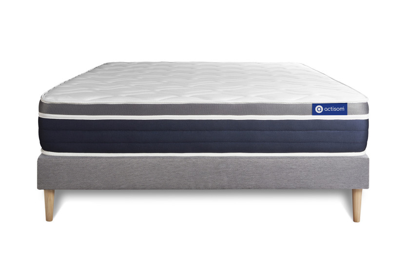 Ensemble Matelas Sommier 130x210 cm - Sommier Gris (en kit) - Actiflex Confort