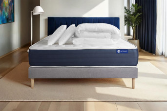 Pack lit complet 160x200 cm - Matelas + Sommier Gris (en kit) + 2 oreillers + Couette - Actilatex Sleep