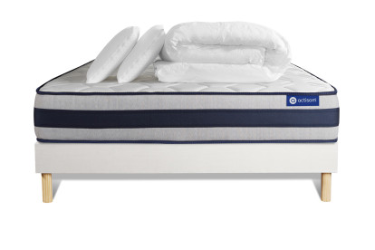 Pack lit complet 180x200 cm - Matelas + Sommier Blanc (en kit) + 2 oreillers + Couette - Actimemo Ergo