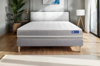 Ensemble Matelas Sommier 130x220 cm - Sommier Gris (en kit) - Actilatex Touch