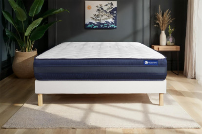 Ensemble Matelas Sommier 130x190 cm - Sommier Blanc (en kit) - Actilatex Tech