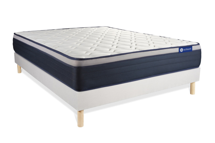Ensemble Matelas Sommier 160x220 cm - Sommier Blanc (en kit) - Actimemo Max