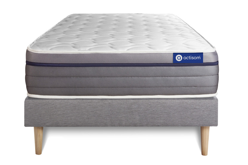 Ensemble Matelas Sommier 90x190 cm - Sommier Gris (en kit) - Actilatex Zen