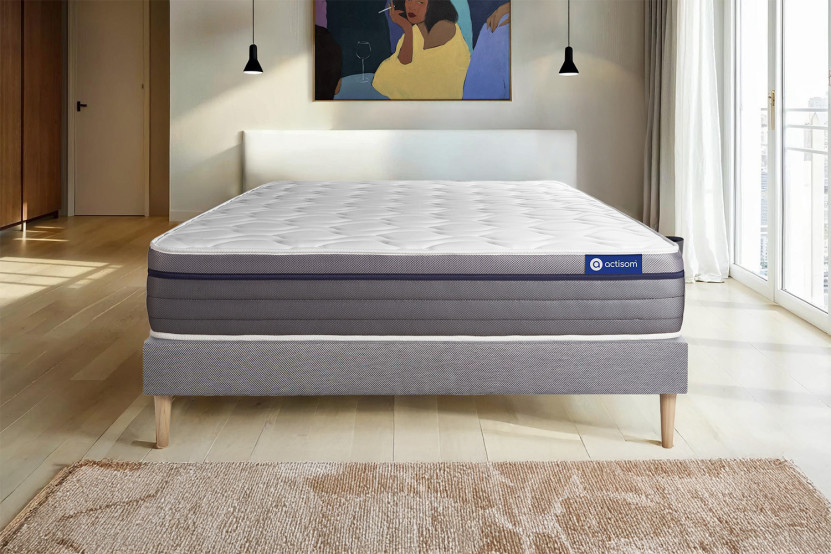 Ensemble Matelas Sommier 130x200 cm - Sommier Gris (en kit) - ActiMemo Zen