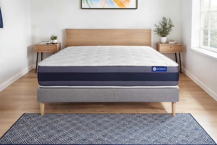 Ensemble Matelas Sommier 120x195 cm - Sommier Gris (en kit) - Actimemo Morpho
