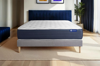Ensemble Matelas Sommier 130x200 cm - Sommier Gris (en kit) - Actimemo Sleep