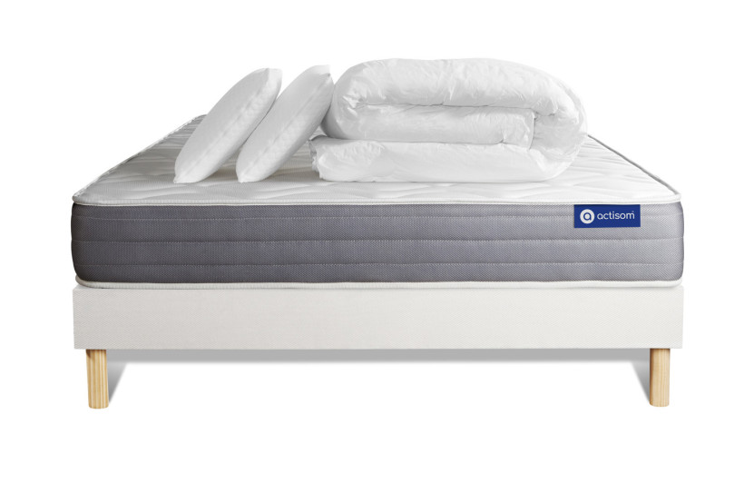 Pack lit complet 180x200 cm - Matelas + Sommier Blanc (en kit) + 2 oreillers + Couette - Actilatex Dream