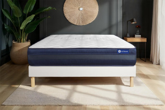 Ensemble Matelas Sommier 130x210 cm - Sommier Blanc (en kit) - Actimemo Tech