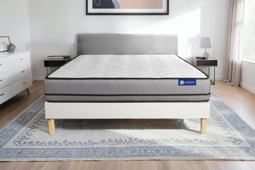 Ensemble Matelas Sommier 90x200 cm - Sommier Blanc (en kit) - Actimemo Night