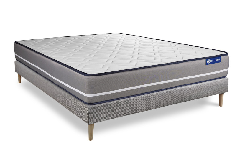 Ensemble Matelas Sommier 140x200 cm - Sommier Gris (en kit) - Actimemo Pur