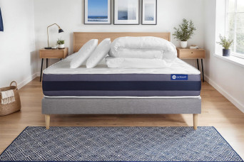 Pack lit complet 140x190 cm - Matelas + Sommier Gris (en kit) + 2 oreillers + Couette - Actiflex Morpho