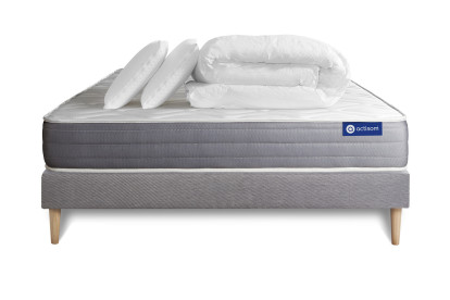 Pack lit complet 140x200 cm - Matelas + Sommier Gris (en kit) + 2 oreillers + Couette - Actilatex Dream