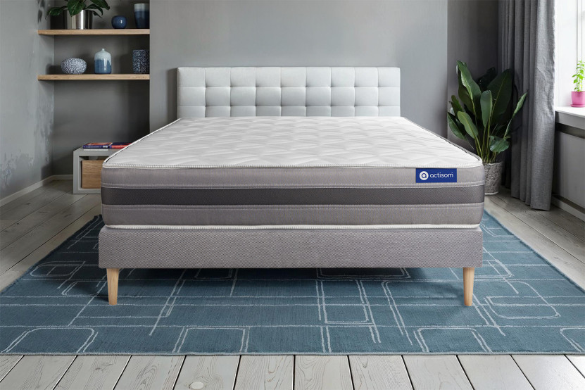 Ensemble Matelas Sommier 200x200 cm - Sommier Gris (en kit) - Actilatex Relax