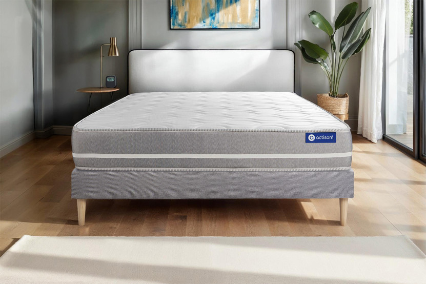 Ensemble Matelas Sommier 200x200 cm - Sommier Gris (en kit) - Actimemo Touch