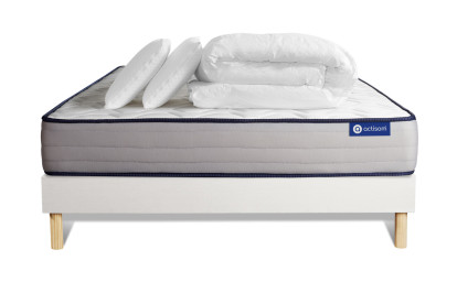 Pack lit complet 140x190 cm - Matelas + Sommier Blanc (en kit) + 2 oreillers + Couette - Actimemo Form