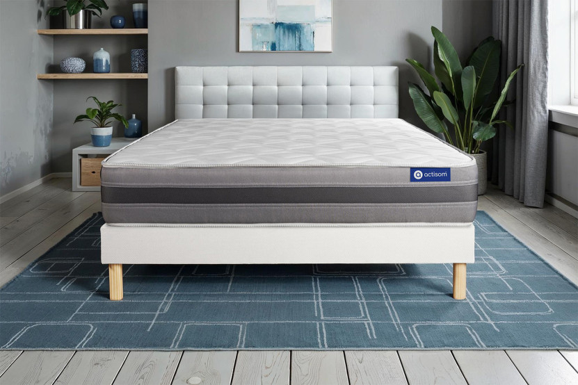 Ensemble Matelas Sommier 130x210 cm - Sommier Blanc (en kit) - Actiflex Relax