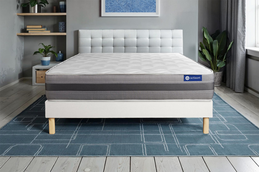 Ensemble Matelas Sommier 90x200 cm - Sommier Blanc (en kit) - Actimemo Relax