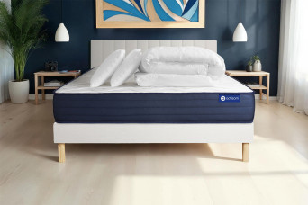 Pack lit complet 140x200 cm - Matelas + Sommier Blanc (en kit) + 2 oreillers + Couette - Actiflex Life