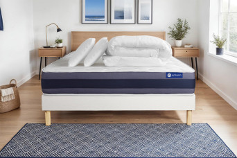 Pack lit complet 160x200 cm - Matelas + Sommier Blanc (en kit) + 2 oreillers + Couette - Actiflex Morpho
