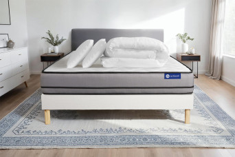 Pack lit complet 200x200 cm - Matelas + Sommier Blanc (en kit) + 2 oreillers + Couette - Actilatex Night