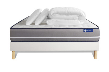 Pack lit complet 180x200 cm - Matelas + Sommier Blanc (en kit) + 2 oreillers + Couette - Actimemo Pur