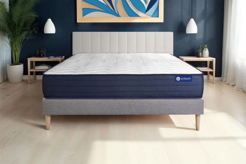 Ensemble Matelas Sommier 90x190 cm - Sommier Gris (en kit) - Actiflex Life