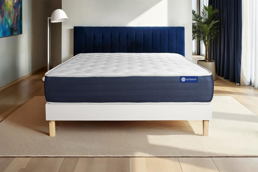 Ensemble Matelas Sommier 135x200 cm - Sommier Blanc (en kit) - Actilatex Sleep
