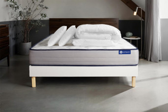 Pack lit complet 140x190 cm - Matelas + Sommier Blanc (en kit) + 2 oreillers + Couette - Actiflex Form