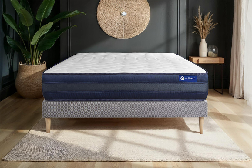 Ensemble Matelas Sommier 160x195 cm - Sommier Gris (en kit) - Actiflex Tech