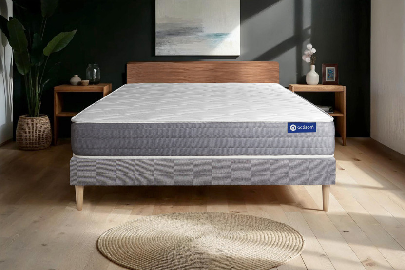 Ensemble Matelas Sommier 140x210 cm - Sommier Gris (en kit) - Actiflex Dream