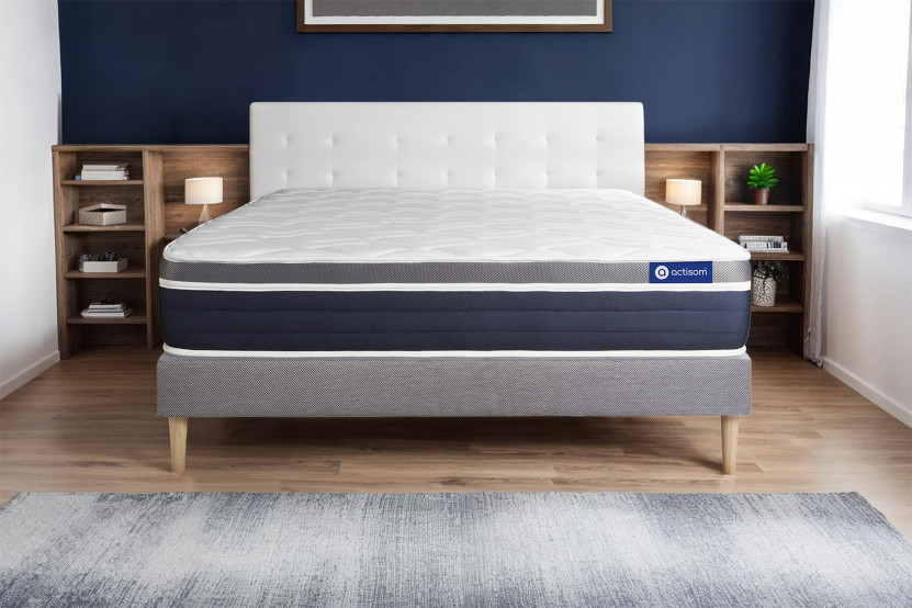 Ensemble Matelas Sommier 80x190 cm - Sommier Gris (en kit) - Actimemo Confort