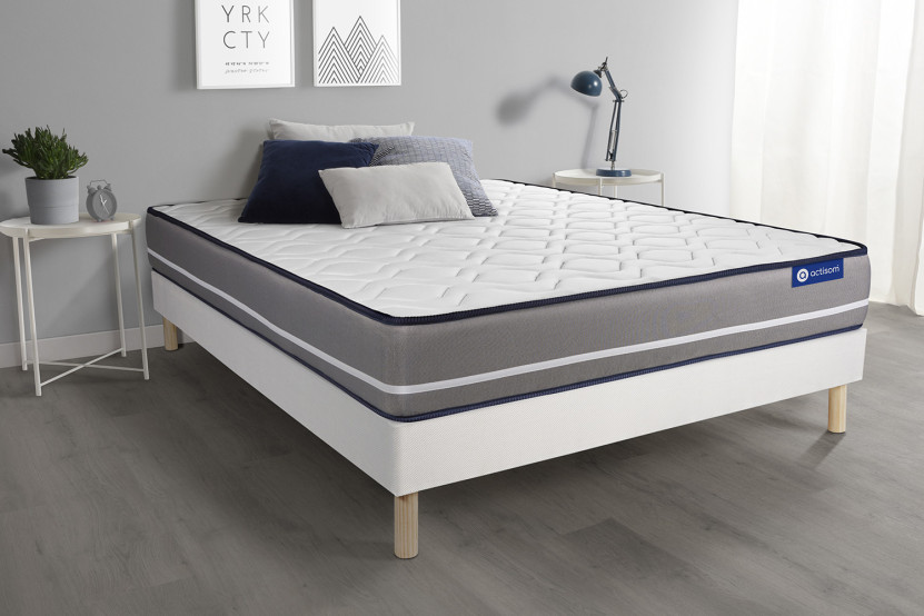 Ensemble Matelas Sommier 90x190 cm - Sommier Blanc (en kit) - Actimemo Pur